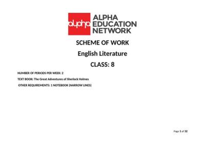 Scheme Of Work Class 8 English